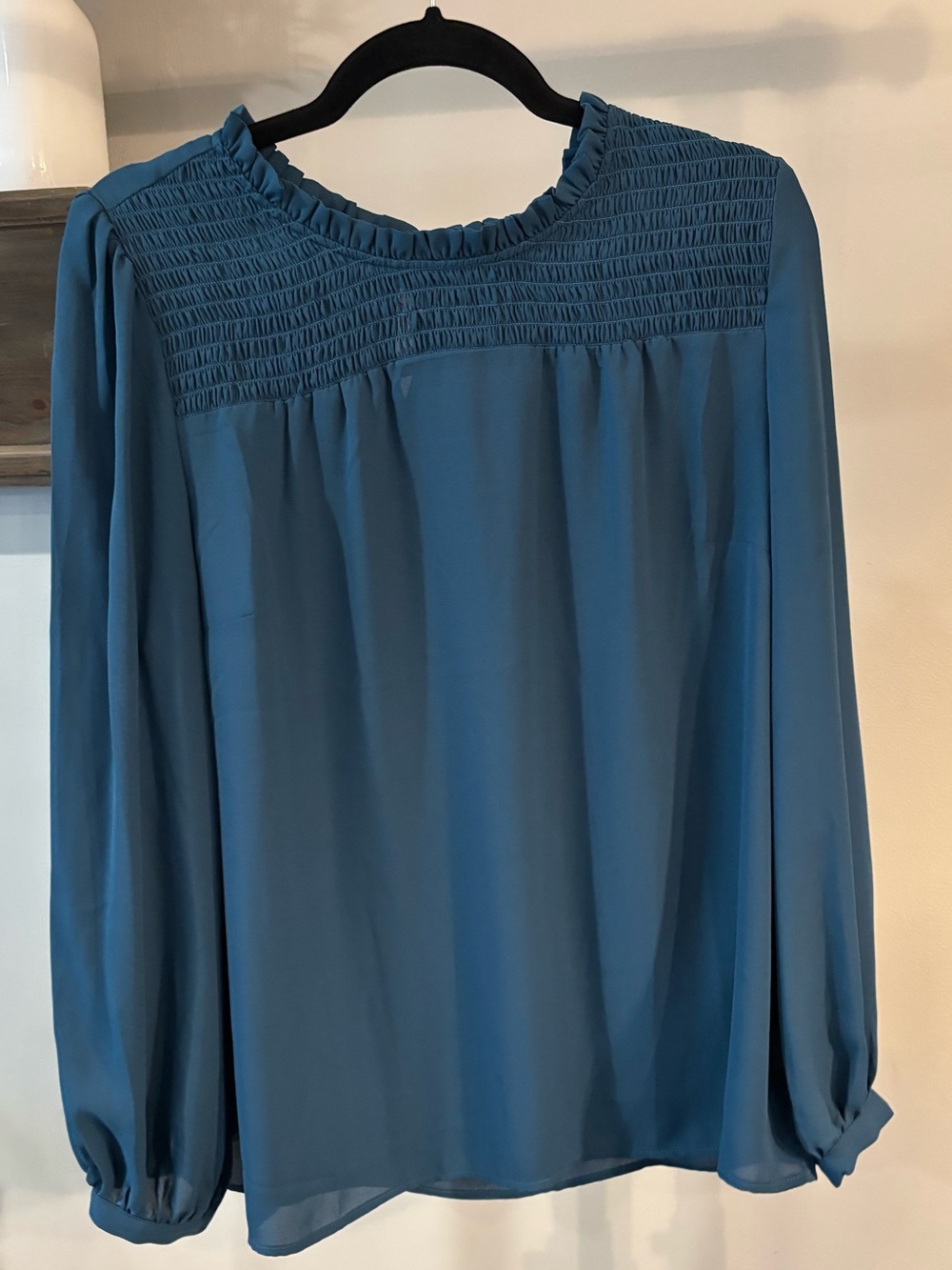 Talbots Smocked Yoke Long Sleeve Blouse - Teal Blue- women’s xl